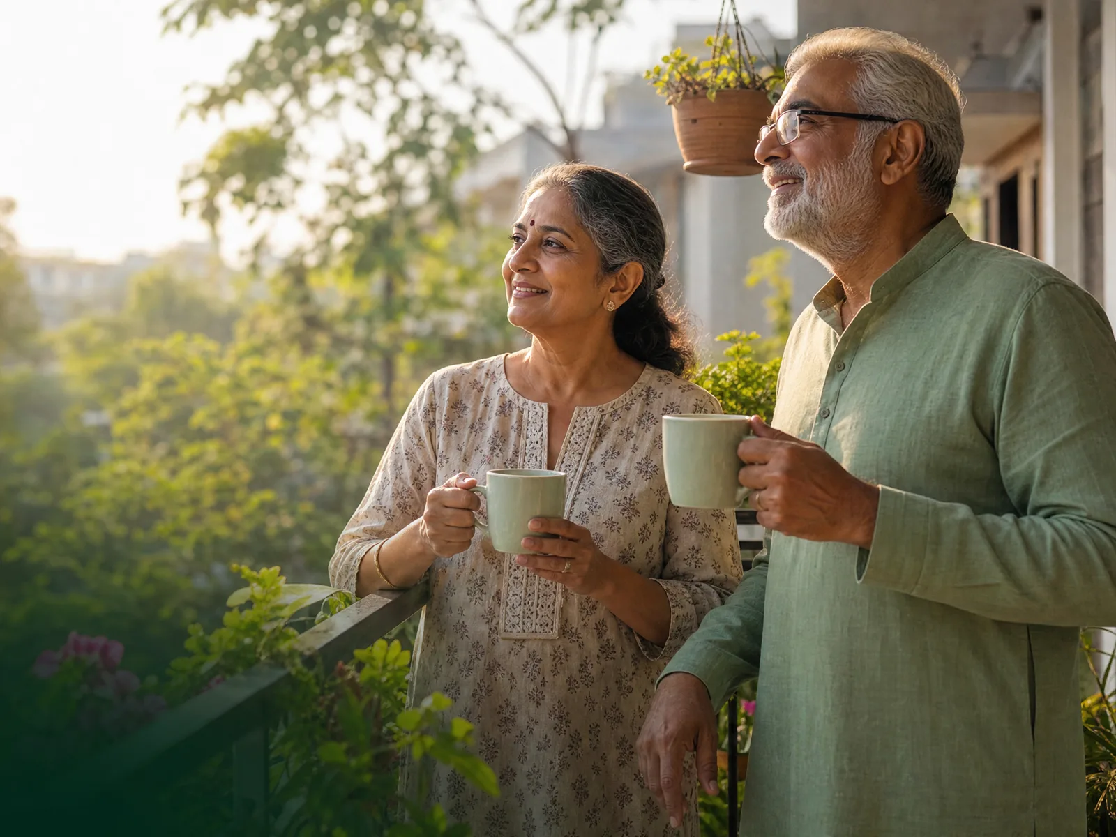 An older couple at home in the morning
